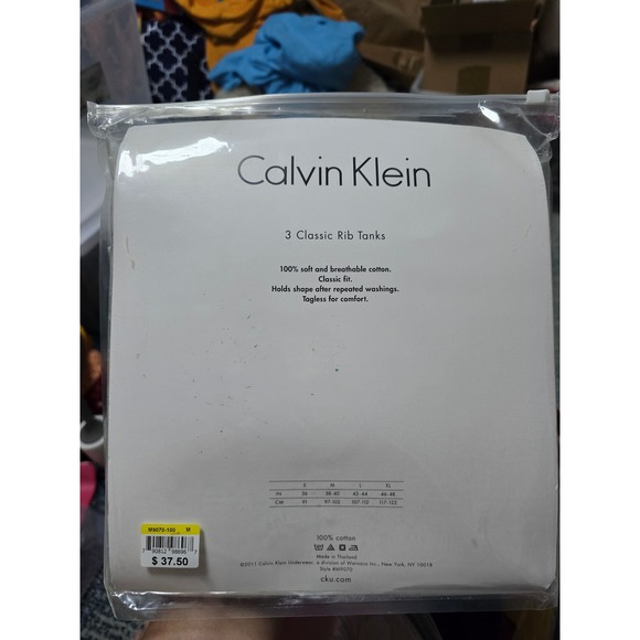 Calvin Klein Classic Rib Tank Tops 3 Pack White Cotton Mens Medium M(G) - Picture 4 of 5